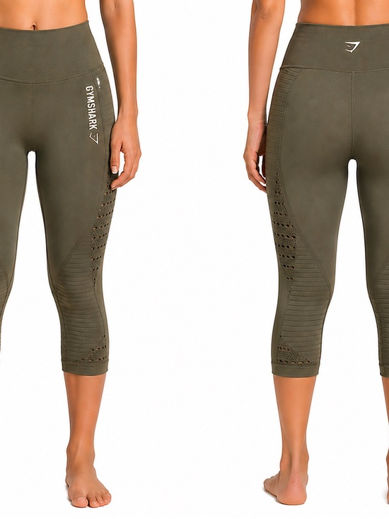 Gymshark Pants - Gymshark Olive Cropped Seamless Leggings with Textured Panels